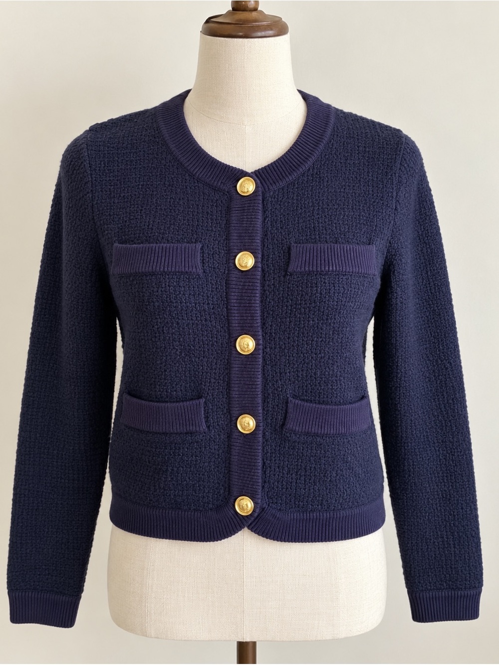 Free Assembly Navy Cardigan Women’s Small Gold Buttons 4 Pocket NWT Preppy
